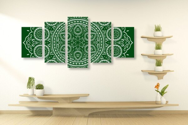Tablou 5-piese Mandala etnică fină în design verde