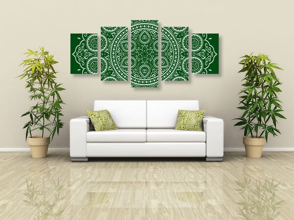 Tablou 5-piese Mandala etnică fină în design verde
