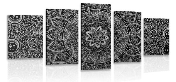 Tablou 5-piese Mandala orientală în design alb-negru