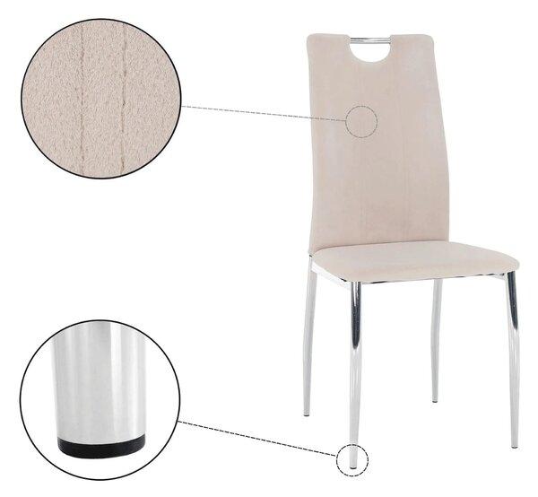 Scaun OLIVA NEW, bej/crom, stofa catifelata/metal, 42x52x97 cm