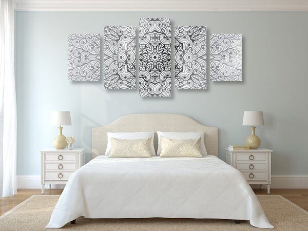 Tablou 5-piese Mandala etnică de aur în design alb-negru