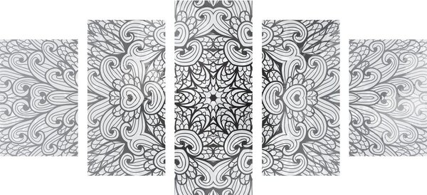 Tablou 5-piese Mandala etnică de aur în design alb-negru