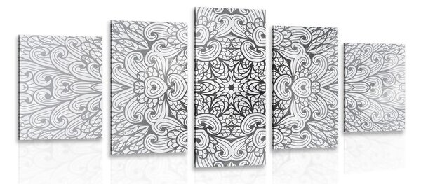 Tablou 5-piese Mandala etnică de aur în design alb-negru