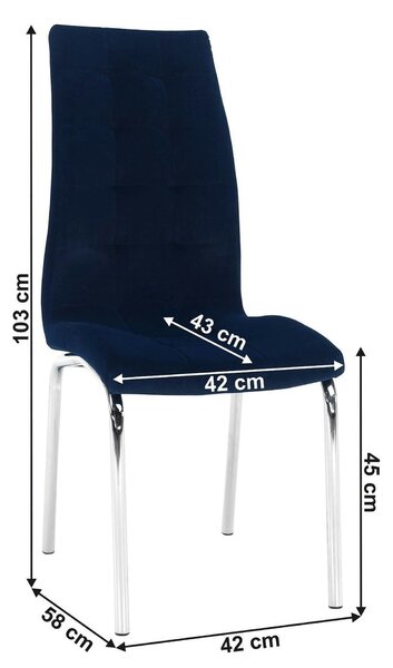 Scaun GERDA NEW, albastru, stofa clasica/metal, 42x58x103 cm