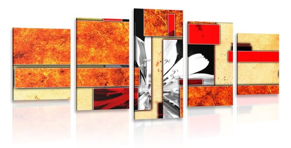 Tablou 5-piese abstracție florală portocalie