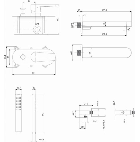 Cersanit Crea, set de baie ascuns cu cap de dus manual, crom, S952-035