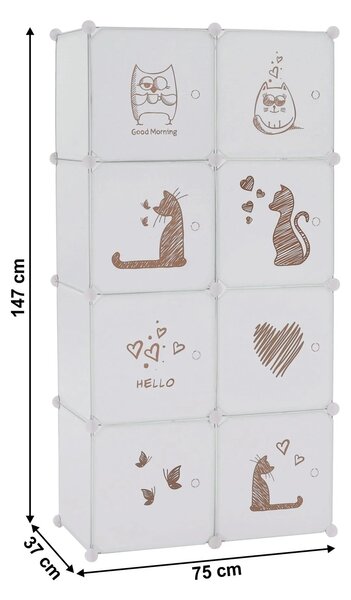 Dulap copii KIRBY, alb/maro, metal/plastic, 75x37x147 cm