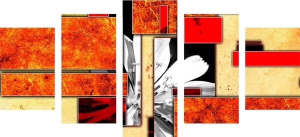 Tablou 5-piese abstracție florală portocalie