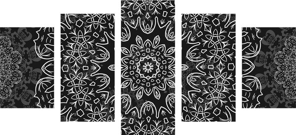 Tablou 5-piese Mandala cu un model abstract în design alb-negru