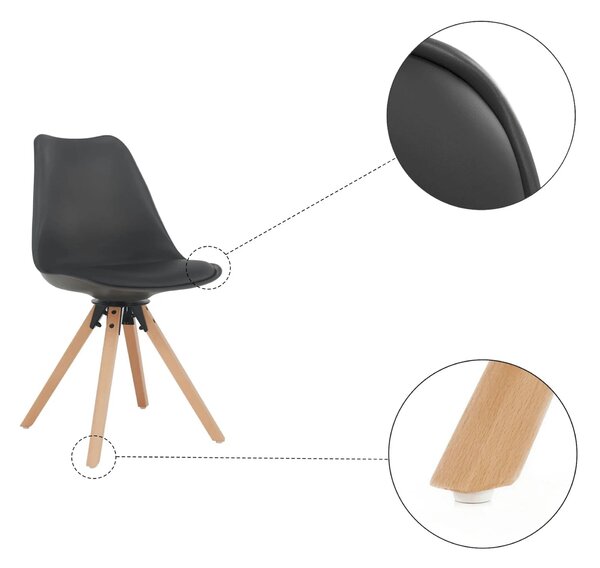 Scaun ETOSA, gri inchis/fag, piele ecologica/plastic/lemn, 48x58x83 cm