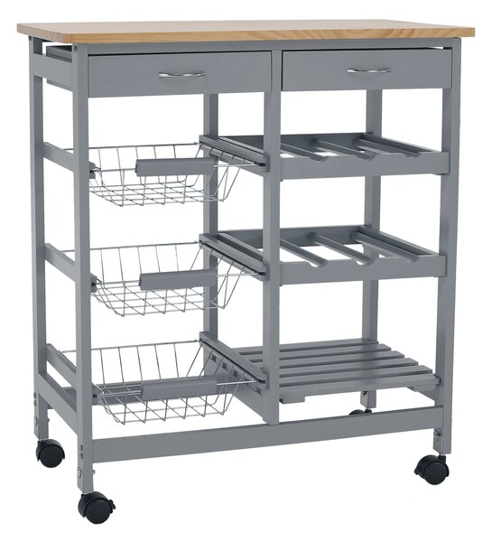 Carucior servire BARABE, gri/stejar, 67x37x76 cm