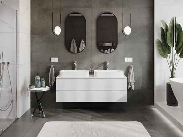 Mexen Orio, mobilier de baie 140 cm cu blat, 2 sertare, alb lucios, 91A10-14047-2-BFFC00