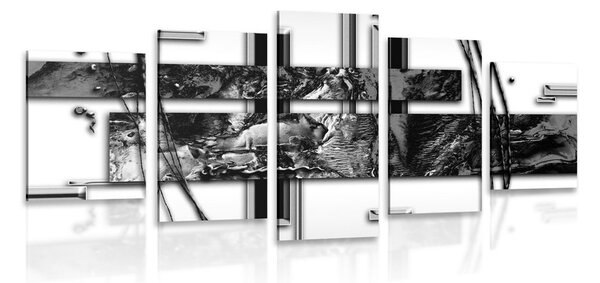Tablou 5-piese abstracție de lux în design alb-negru