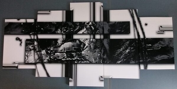 Tablou 5-piese abstracție de lux în design alb-negru