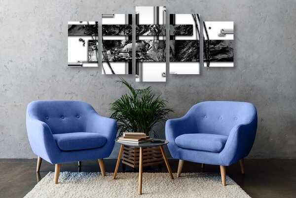 Tablou 5-piese abstracție de lux în design alb-negru
