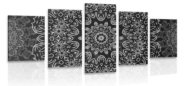 Tablou 5-piese Mandala cu un model abstract în design alb-negru