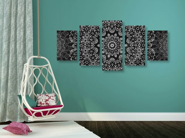 Tablou 5-piese Mandala cu un model abstract în design alb-negru