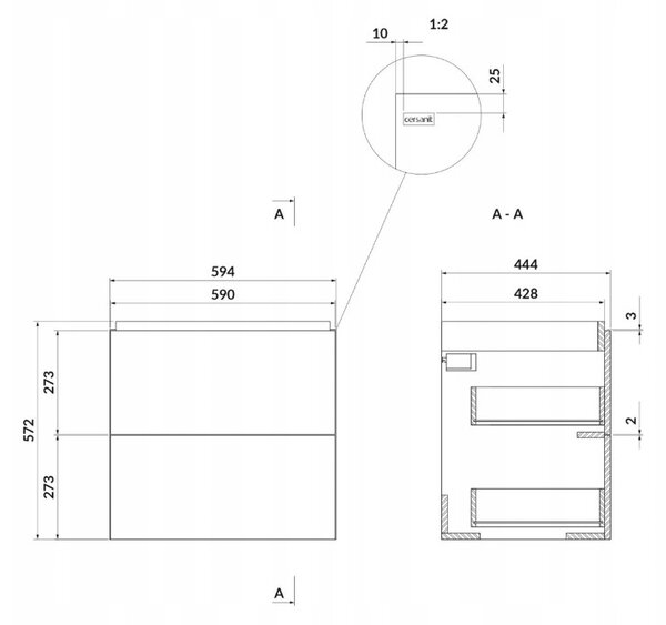 Cersanit Larga, dulap baie cu chiuveta 60x45x65 cm, alb lucios, S801-439