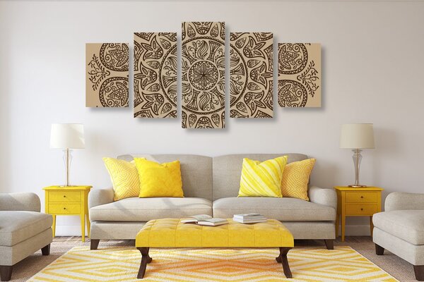 Tablou 5-piese Mandala cu model natural abstract