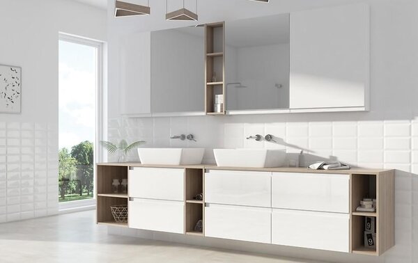 Cersanit Moduo, set dulap baie cu chiuveta blat 80x45x95 cm, stejar lucios alb, S801-444