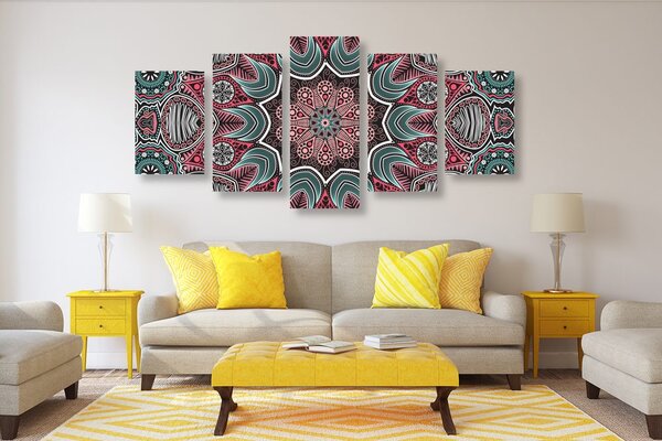 Tablou 5-piese Mandala indiană cu model floral