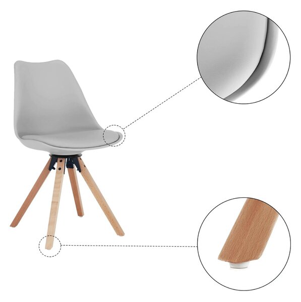 Scaun ETOSA, gri deschis/fag, piele ecologica/plastic/lemn, 48x58x83 c