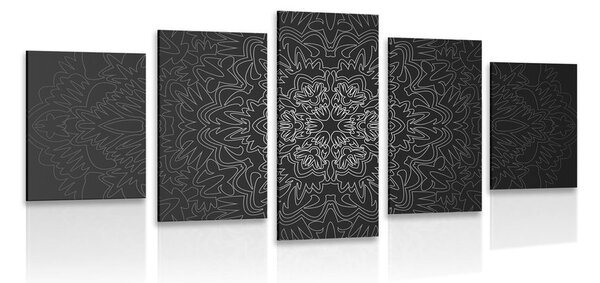 Tablou 5-piese Mandala ornamentală în design alb-negru