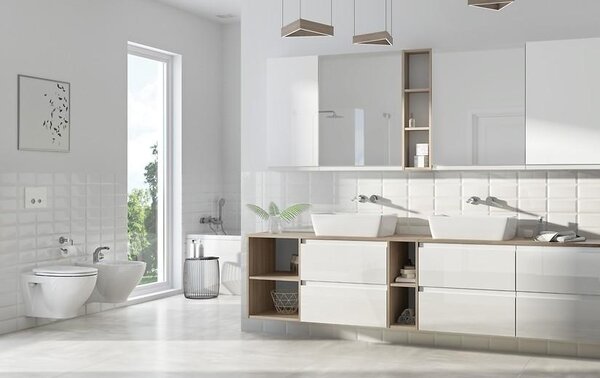 Cersanit Moduo, set dulap baie cu chiuveta blat 80x45x95 cm, stejar lucios alb, S801-444