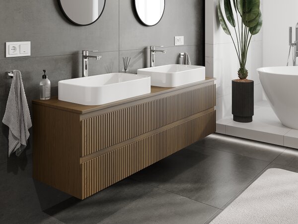 Mexen Rivel, mobilier baie 160 cm, 2 sertare, canelat, nuc, 91A20-16047-2-BFF86