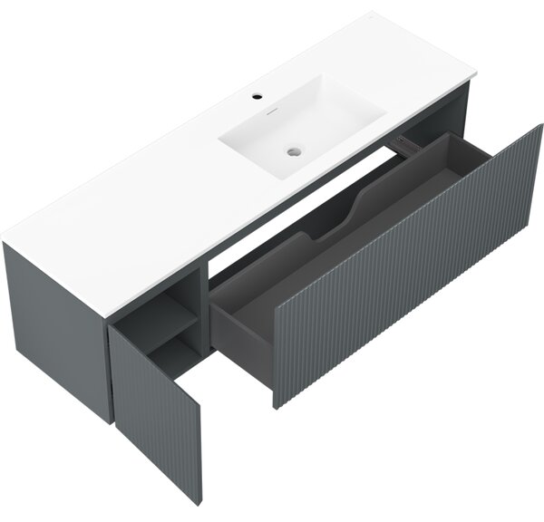 Mexen Rivel, mobilier de baie 160 cm cu lavoar Otis dreapta, 1S, 1D, canelat, grafit/alb mat, 91A23-16047-3-BBFF66-W18P01
