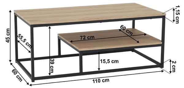Masuta cafea LARON, stejar deschis/negru, 110x60x45 cm