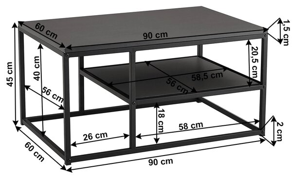 Masuta cafea BARMIO, gri grafit/negru, 90x60x45 cm