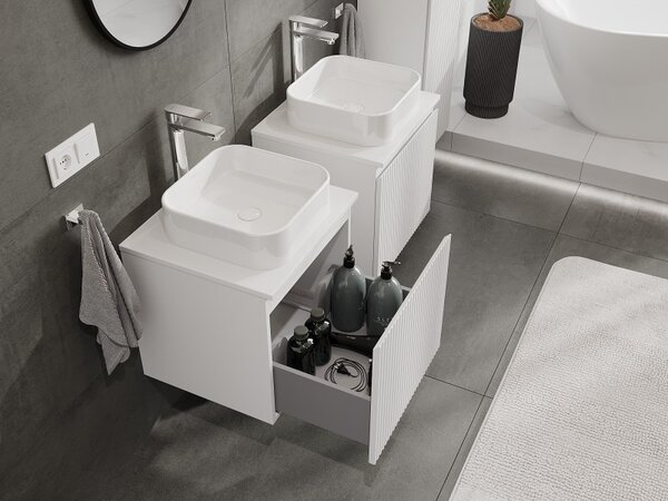 Mexen Rivel, mobilier de baie 50 cm cu blat, 1 sertar, canelat, alb mat, 91A20-05047-1-BFC01
