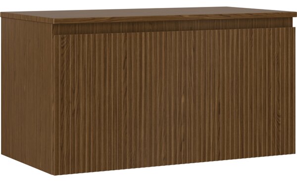 Mexen Rivel, mobilier baie 90 cm cu blat, 1 sertar, canelat, nuc, 91A20-09047-1-BFC86