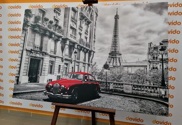 Tablou mașina roșie retro în Paris