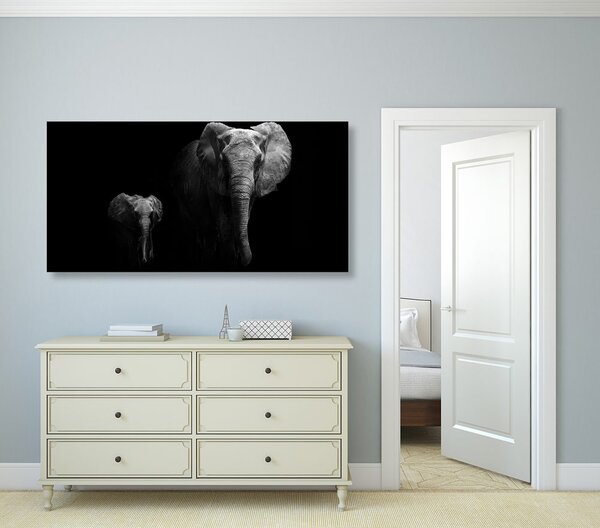 Tablou elefant mic si elefant feminin
