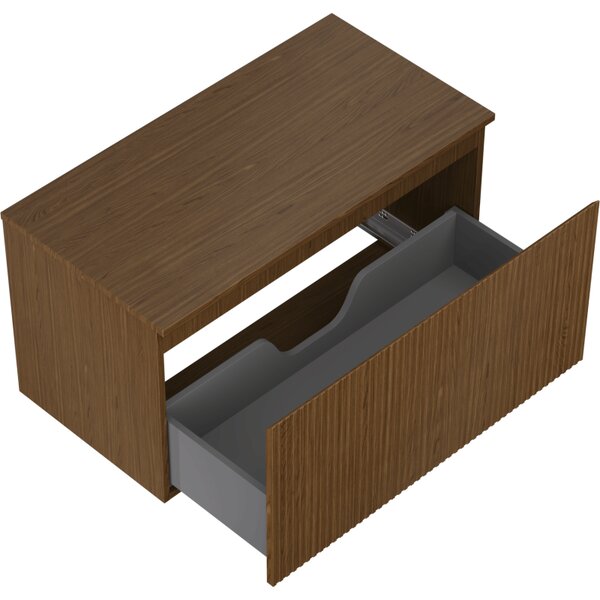 Mexen Rivel, mobilier baie 90 cm cu blat, 1 sertar, canelat, nuc, 91A20-09047-1-BFC86