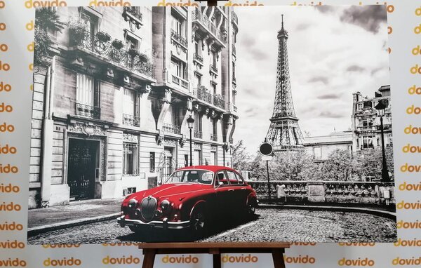 Tablou mașina roșie retro în Paris