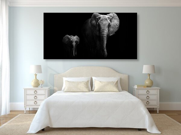 Tablou elefant mic si elefant feminin