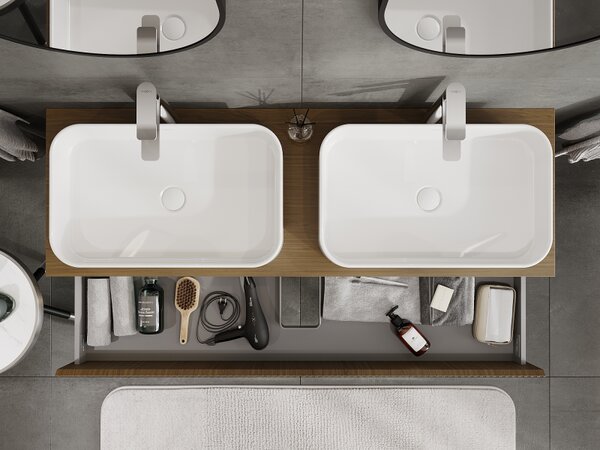 Mexen Rivel, mobilier de baie sub chiuvetă 140 cm, 2 sertare, canelat, nuc, 91A20-14047-2-BFF86