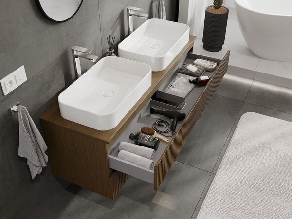 Mexen Rivel, mobilier de baie sub chiuvetă 140 cm, 2 sertare, canelat, nuc, 91A20-14047-2-BFF86