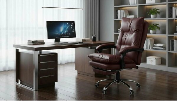 Scaun birou DRAKE, visiniu/crom, piele ecologica/metal, 72x85x111/118