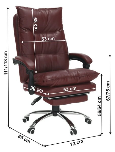Scaun birou DRAKE, visiniu/crom, piele ecologica/metal, 72x85x111/118