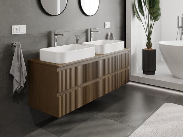 Mexen Rivel, mobilier de baie sub chiuvetă 140 cm, 2 sertare, canelat, nuc, 91A20-14047-2-BFF86