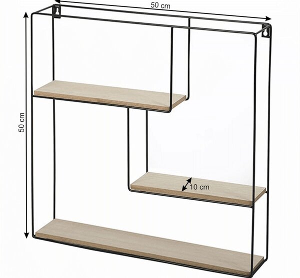 Raft DESIO TYPUL 1, stejar natural/negru, lemn/metal, 50x10x50 cm