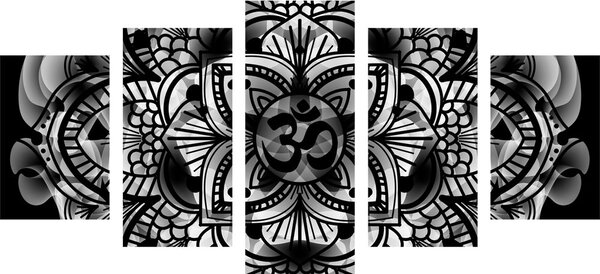 Tablou 5-piese Mandala sănătății în design alb-negru