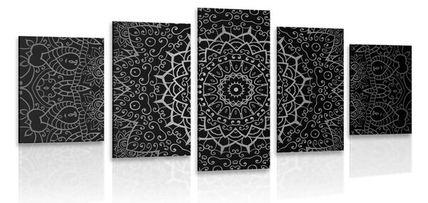 Tablou 5-piese Mandala vintage în stil indian în design alb-negru