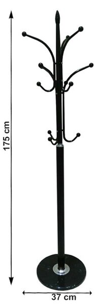 Cuier pom BELVIN, negru, metal/marmura, 37x175 cm