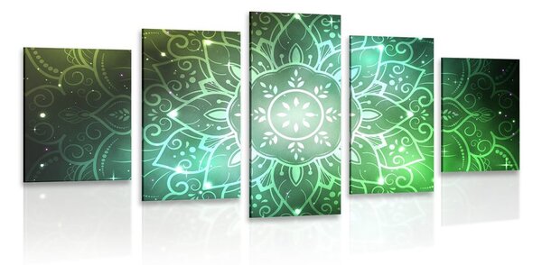 Tablou 5-piese Mandala cu un fundal galactic în nuanțe de verde