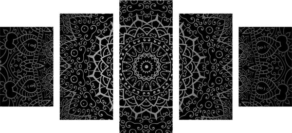 Tablou 5-piese Mandala vintage în stil indian în design alb-negru